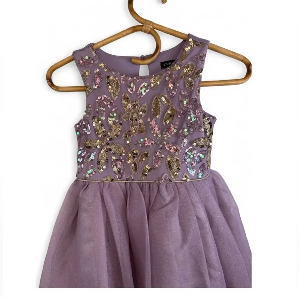Zunie Lavender and Gold Sequin Pattern Formal Kids Dress size 5